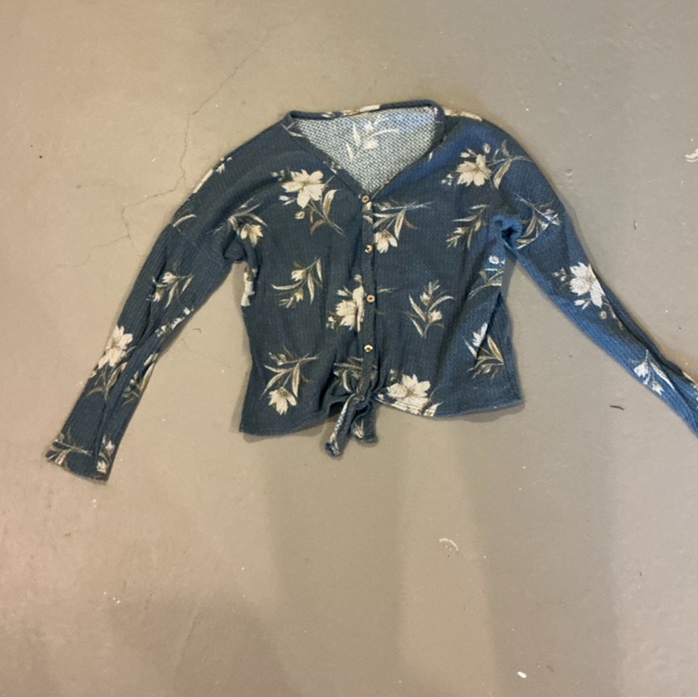 Hollister Blue Floral Knit Cardigan